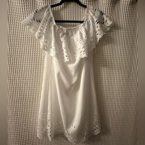 Floerns Women's Off Shoulder Ruffle Loose Tunic Shift Dress White